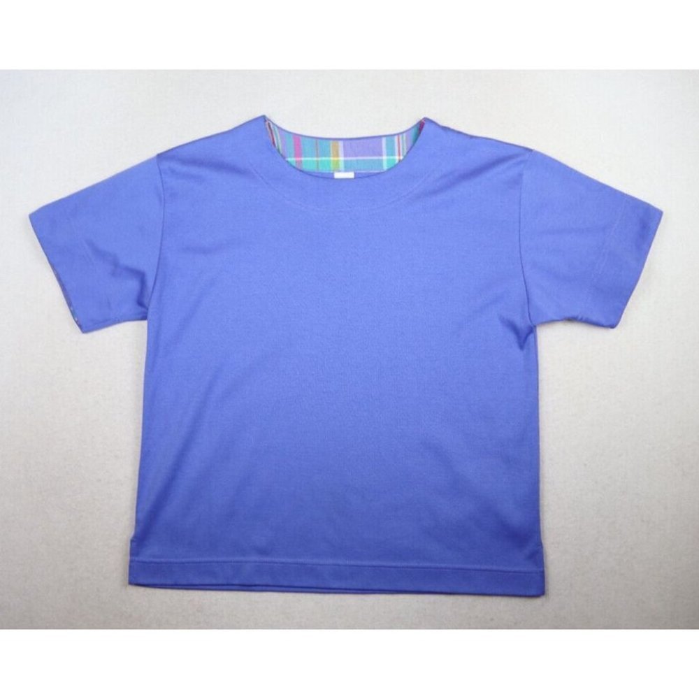JANTZEN - WOMEN'S BLUE-PURPLE SOLID SHORT SLEEVE T-SHIRT TOP - SIZEL